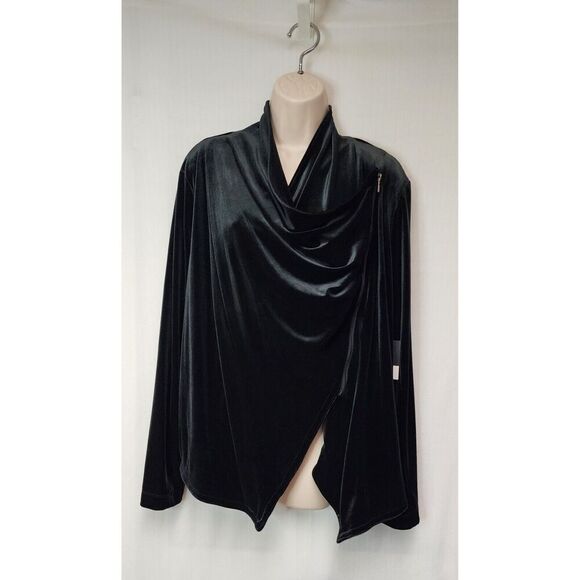 Simply Vera Wang Asymmetrical Velvet Drapey Jacket Coat Black Plus Size XXL - Picture 2 of 7